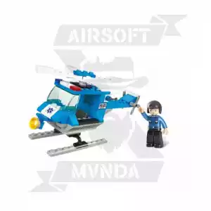HELICOPTERO POLICE TOWN 86 BLOQUES SLUBAN AZUL BLANCO - Imagen 2