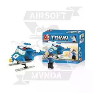 HELICOPTERO POLICE TOWN 86 BLOQUES SLUBAN AZUL BLANCO - Imagen 1