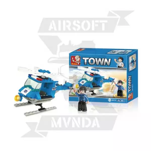 HELICOPTERO POLICE TOWN 86 BLOQUES SLUBAN AZUL BLANCO